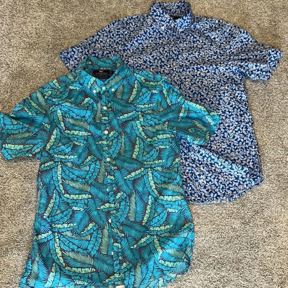 2 Two Vineyard Vines Whale blend Slim fit Murray Tucker Hawaii luau SS shirt S